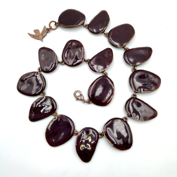 Cecile Jeanne Paris Burgundy Plum Color Enamel Panel Statement Necklace Rare - Picture 1 of 15